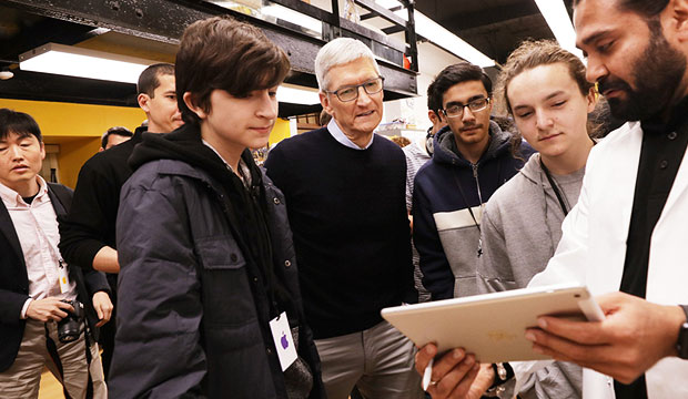 Tim Cook at the Apple education event at Lane Tech College Prep High School in Chicago